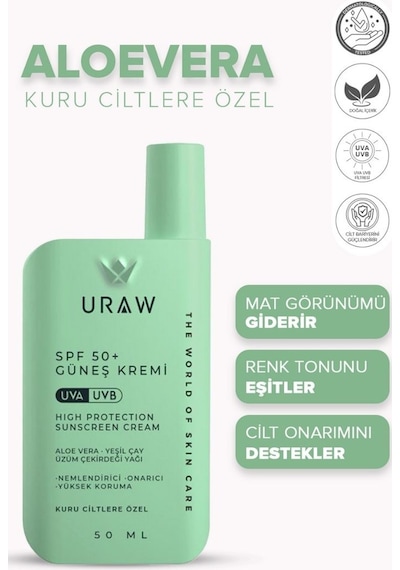 Uraw Aloe Vera Kuru Atopik Ciltlere Özel Doku Yenileyici Güneş Kremi SPF50+ 50 ML