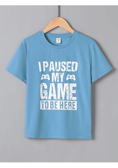 Flood Of Style Erkek Çocuk Bebe Mavisi My Game Baskılı Oversize Bisiklet Yaka Tshirt Bej