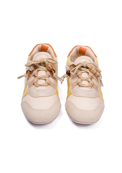 Mubiano Kadın Sneaker Sarı Detaylı Lastik Bağcıklı Günlük Spor Ayakkabı Zinya Bej Bej/sarı