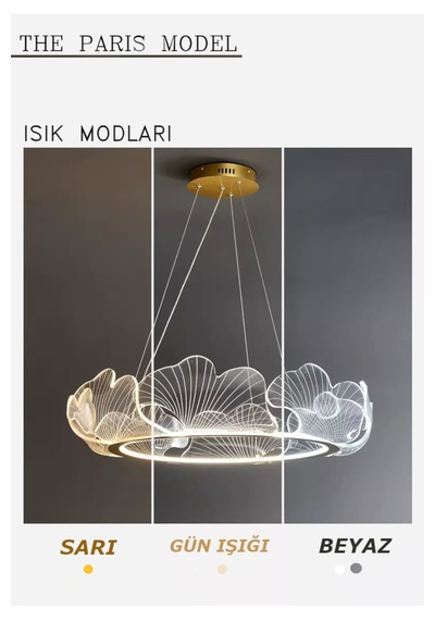Paris Model Gold Kaplama 3 Renk Metal Salon Mutfak Oturma Yatak Odası Modern Led Sarkıt Avize Gold