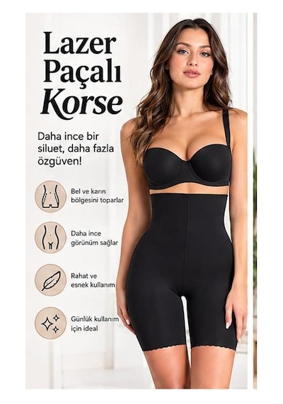 Perafit Lazer Paçalı Korse Siyah