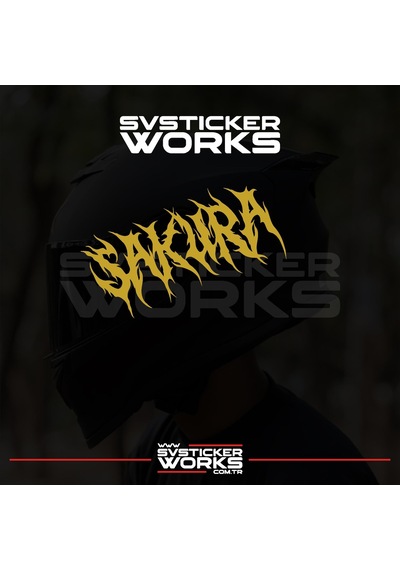 Sakura Yazılı Kask Sticker Tüm Kasklar Uyumlu Tek Yön 1 Adet Altın