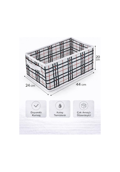 Bonny Home Ordena Ekoseli Dolap İçi Düzenleyici Katlanabilir Organizer, 45 X 24 X 20 Cm, Beyaz Çok Renkli