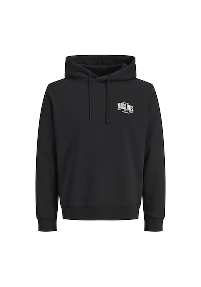 Jack & Jones Erkek Gögüs Baskili Kapüsonlu Sweatshirt - Aero - 12298491 Siyah