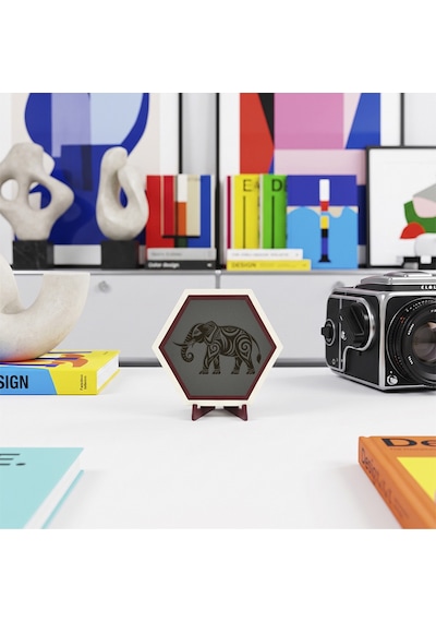 Sanatsal Fil Desenli Masaüstü Dekoru Ev Ve Ofisiniz İçin Modern Ve Butik Bir Hediye Alternatifi 10x10 Cm, Kül Gri