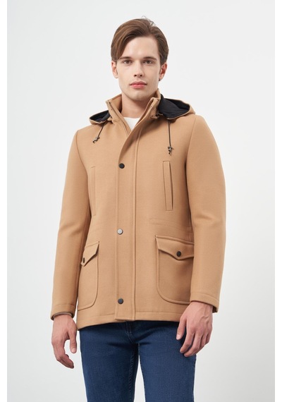 İmza Camel Kaşe Dik Yaka Astarlı Slim Fit Dar Kesim Klasik Kaban 1008245272 Camel