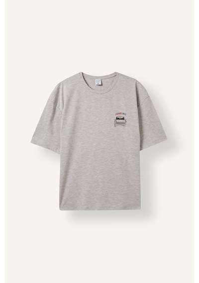 Defacto Boxy Fit Kısa Kollu Baskılı Üst Damalı Desenli Alt 2li Pijama Takımı I3018ax26augr100 Gri-gr100