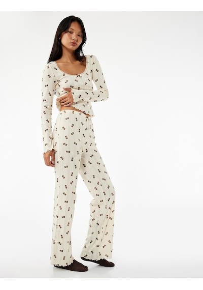 Koton Pamuklu Rahat Kalıp Ayıcık Baskılı Pijama Altı Ekru Desenli 7wlk40050mk