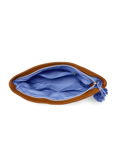 Kadın Çizgili Clutch & Small Bag Bej & Mavi Renk, Fermuarlı Doğal