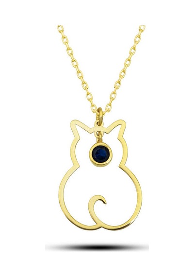 925 Ayar Gümüş Eylül Ayı Doğum Taşı Kedi Kadın Kolye Gri