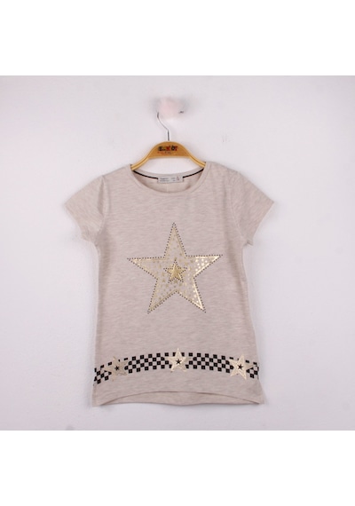 Toontoy Kids Toontoy Kız Çocuk T-shirt Yıldız Baskı Bej