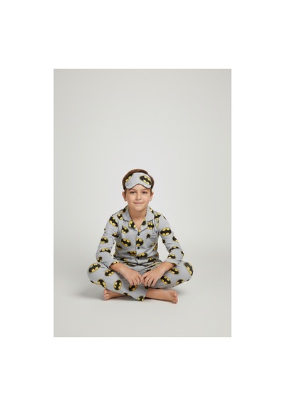 Beka Kids Erkek Çocuk Önden Düğmeli Karakter Desenli Pijama Takımı - Göz Bantlı Gri