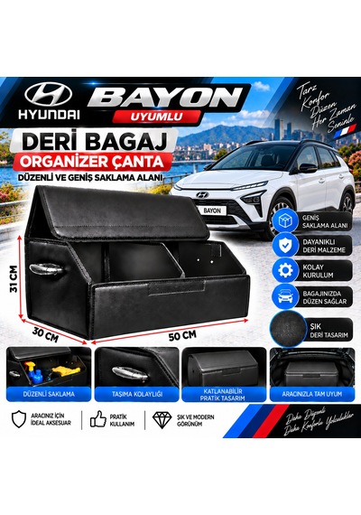 Hyundai Bayon Uyumlu Oto Bagaj Organizeri Deri Bagaj Kutu Çanta 1