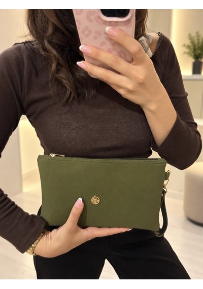 D&s Accessories Kadın Suet Clutch Şık El Çantası Haki