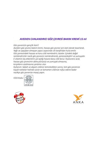 Avedien Canlandırıcı Göz Çevresi Bakım Kremi 15 ML