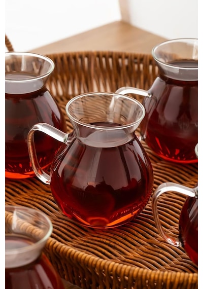 15528 Keyfi Ala 6'lı 200 Ml Borosilikat Cam Kulplu Çay Bardağı Seti Beyaz