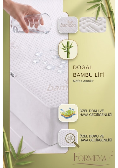 Bambu Kumaş Premium Sıvı Geçirmez Fitted Alez Doğal Bambu Lüks Yatak Koruyucu Sessiz Alez Beyaz