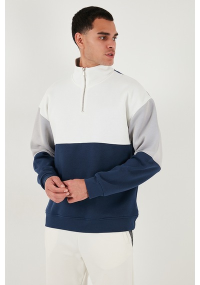 Buratti Renk Bloklu Regular Fit Yarım Fermuarlı Dik Yaka Erkek Sweat 5905719 Indigo