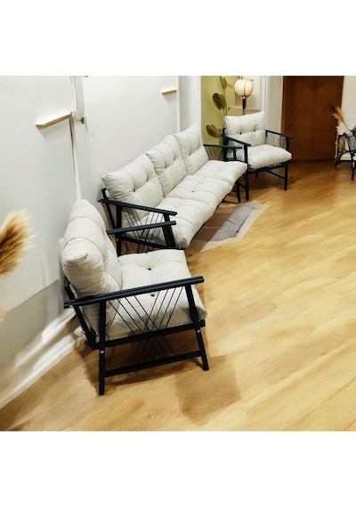 Lüx Bahçe Balkon Mobilyası , Koltuk Takımı , Cafe 3-1-1 Takım Krem