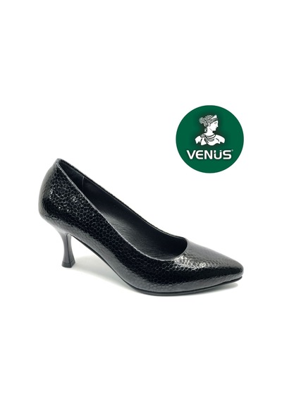 Venüs Peles Hakiki Deri Kadın Topuklu Ayakkabı Kadın Stiletto Siyah-rugan