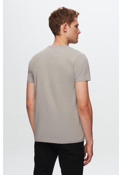 Twn Slim Fit Gri Düz Kabartma Baskılı T-shirt 4ec148551753m Gri