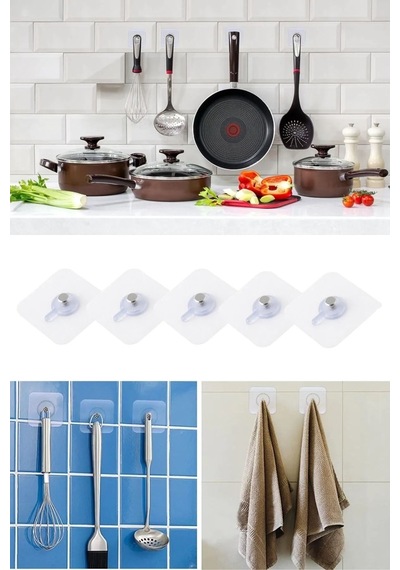 Bak Gel Al Buffer Süper Güçlü Çerçeve Askısı Pin Delgisiz Vidalı Tırnak Kanca Yapışkanlı Mutfak Banyo Raf Tut - At47yt0047b Gri - Şeffaf