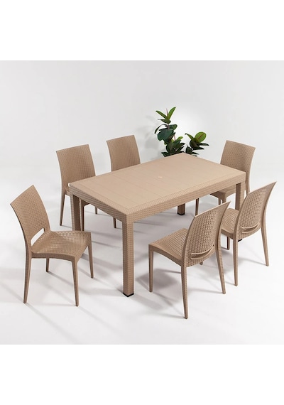 Rattan Dikdörtgen Cappucino Masa Takımı 1 Masa + 6 Sandalye Bahçe Balkon Teras Cappucino Rattan Dikdörtgen Cappucino Masa Takımı 1 Masa + 6 Sandalye Bahçe Balkon Teras Cappucino