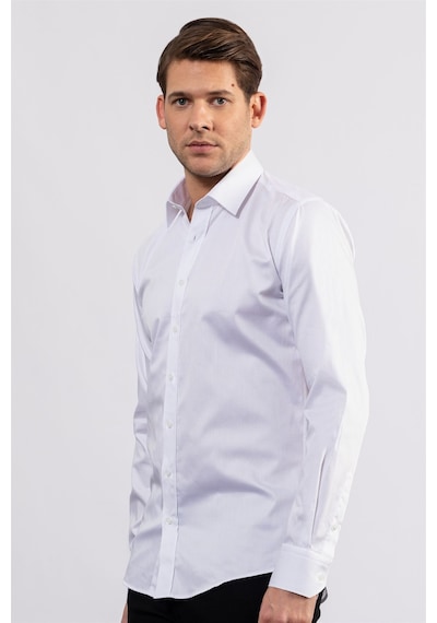 Tudors Modern Slim Fit Koton Saten Premium Seri Erkek Gömlek-23894 Beyaz
