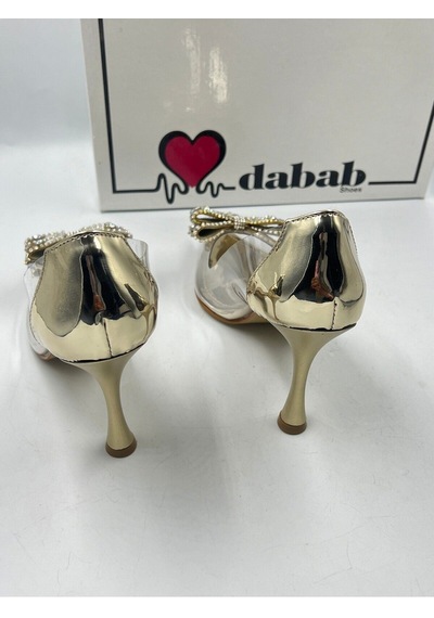 Dabab Shoes Marry Kadın Altın Şeffaf Rugan Taş Fiyonk Detaylı Stiletto Ayakkabı