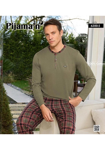 Pijamoni Erkek Standart Kalıp Pamuklu Düğme Yaka Uzun Kol Baharlık Pijama Takımı 6300/5h - 1 Adet Haki Pijamoni Erkek Standart Kalıp Pamuklu Düğme Yaka Uzun Kol Baharlık Pijama Takımı 6300/5h - 1 Adet Haki