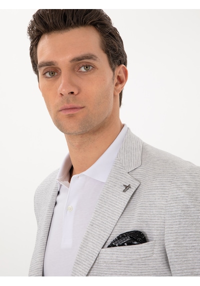 Cacharel Gri Slim Fit Keten Karışımlı Kaz Ayağı Ceket Cacharel Gri Slim Fit Keten Karışımlı Kaz Ayağı Ceket