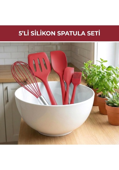 Silikon Spatula Seti 5'li - Çırpıcılı, Yapışmaz Tava Uyumlu, Isıya Dayanıklı Mutfak Seti Kırmızı Diğer