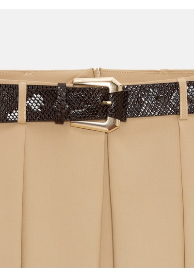 Dilvin 81074 Kemerli Pileli Midi Etek-camel
