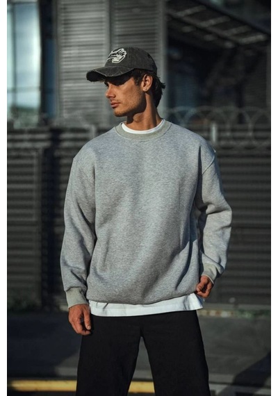 Erkek Kışlık Bisiklet Yaka 3 İplik Basic Sweatshirt - Gri