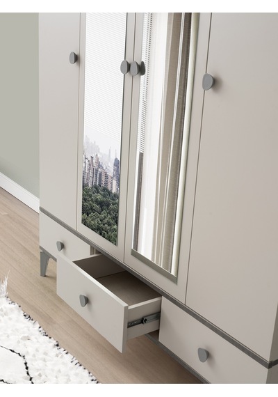 Çakıltaşı 4 Kapaklı Gardırop Elbise Dolabı 156x52x200cm Krem