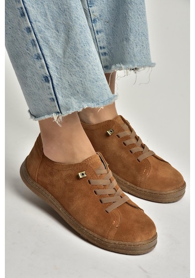 Fox Shoes Y999364003 Taba Hakiki Deri Süet Kadın Spor Ayakkabı Sneakers Taba