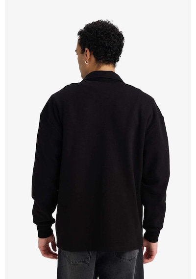 Defacto Boxy Fit Polo Yaka Yarım Fermuarlı Pike Sweatshirt G6471ax25wnbk81 Siyah-bk81