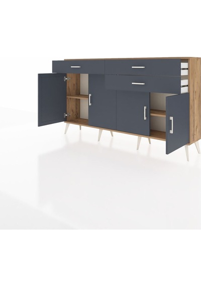 Arges Konsol 2 Raflı 3 Çekmeceli 4 Kapaklı 176x30x99 Çam-antrasit Çam-antrasit