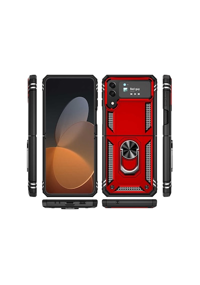 Mobilteam Galaxy Z Flip 4 Uyumlu Vega Kılıf-kırmızı Kirmizi