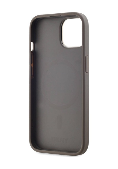 Apple Uyumlu iPhone 15 Kılıf Dkny Lisanslı M-safe Şarj Özellikli 3d Yazılı Checkered Pattern Kapak Krem