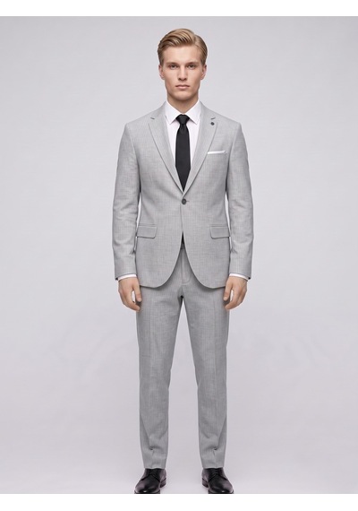 Tk6890 Erkek Çizgili Takım Elbise Slim Fit Modern Kesim Şık Klasik Ceket Pantolon Takım Gri
