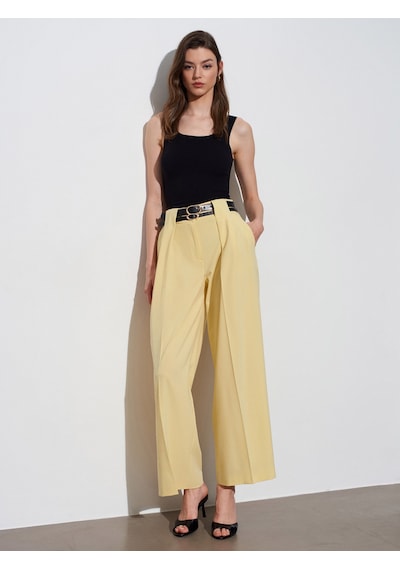 Dilvin 72670 Çift Kemerli Pileli Pantolon-sarı