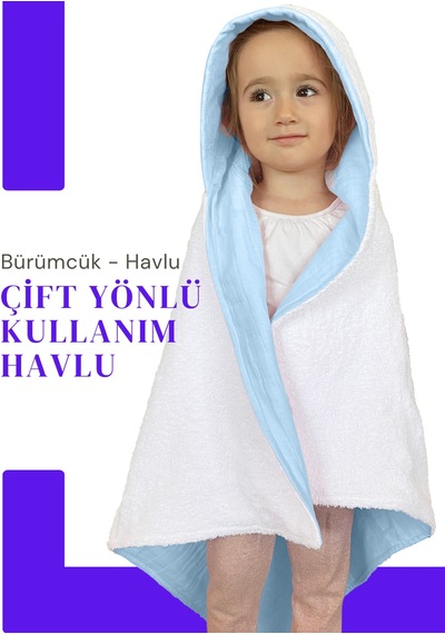 %100pamuk Kapşonlu Bebek Çocuk Banyo Havlusu Çift Yönlü M-beyaz