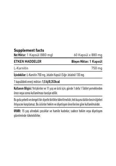 Vitagenom L-Carnıtıne 750 Mg 60 Kapsül