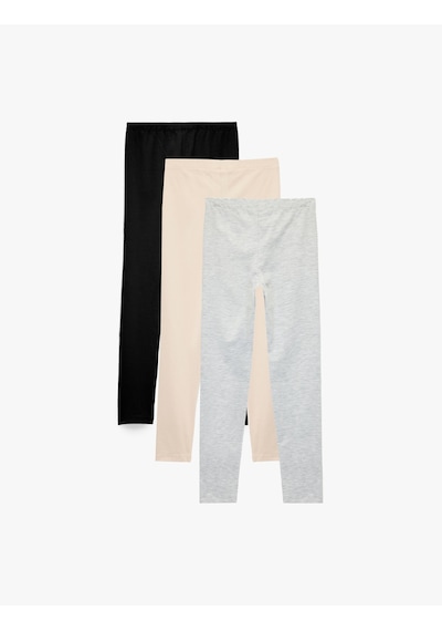 Koton Beli Lastikli Basic 3'lü Tayt Seti Siyah 6wkg40121ak