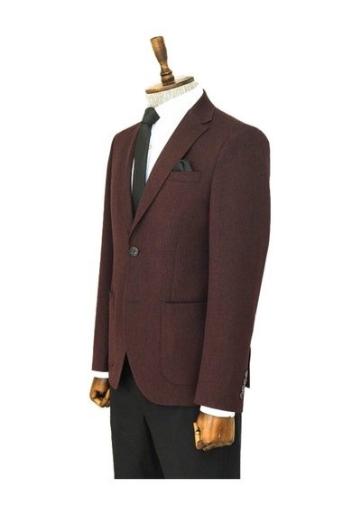 Wessi Kendinden Desenli Slim Fit Sivri Yaka Bordo Erkek Ceket 001