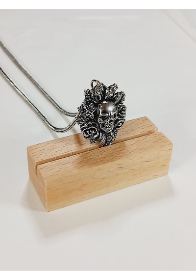 Gümüş Kuru Kafa Punk Kafatası Skull Erkek Tilki Kuyruğu Kolye