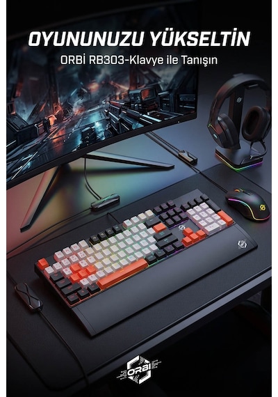E-sport Uyumlu Ergonomik Bilek Destekli Türkçe Q Multimedya Rgb Blue Switch Oyuncu Klavye Rb303