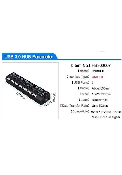 7 Port Usb 3.0 2.0 Hub Anahtarlı Çoklayıcı Çoğaltıcı Switch