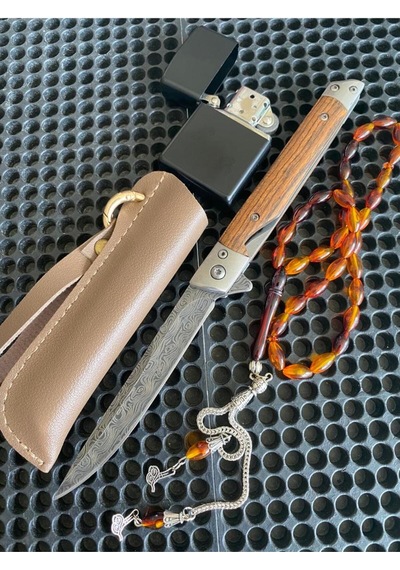 Düz Ağız Damascus M 390 Kamp Çakı Gümüş